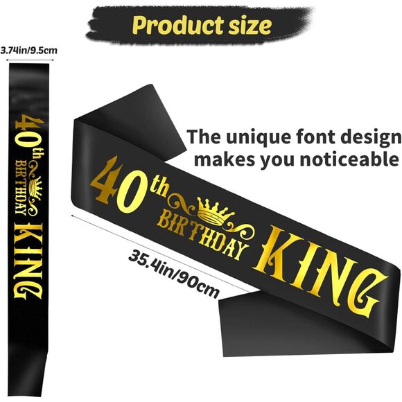 Black and Gold 40th Birthday King Sash - Picture 3 of 9
